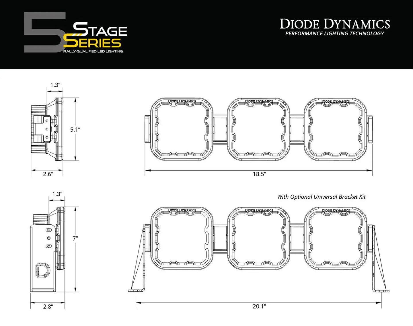 Diode Dynamics SS5 CrossLink 3-Pod 18.5-inch LED Light Bar (one) Diode Dynamics