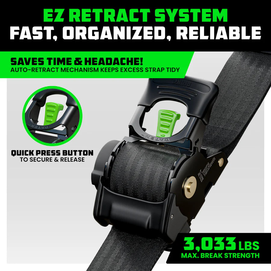 RHINO USA RETRACTABLE RATCHET STRAPS (2PK 2INX10FT) (BLACK)