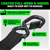 RHINO USA RETRACTABLE RATCHET STRAPS (2PK 2INX10FT) (BLACK)