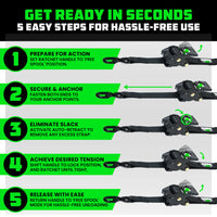 RHINO USA RETRACTABLE RATCHET STRAPS (2PK 2INX10FT) (BLACK)